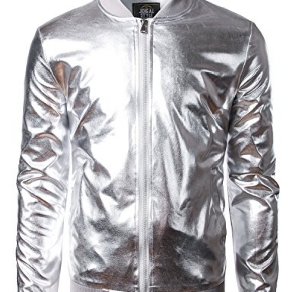 Jogal Men's Metallic Nightclub Zip Bomber Jacket Size M/L - Picture 1 of 8